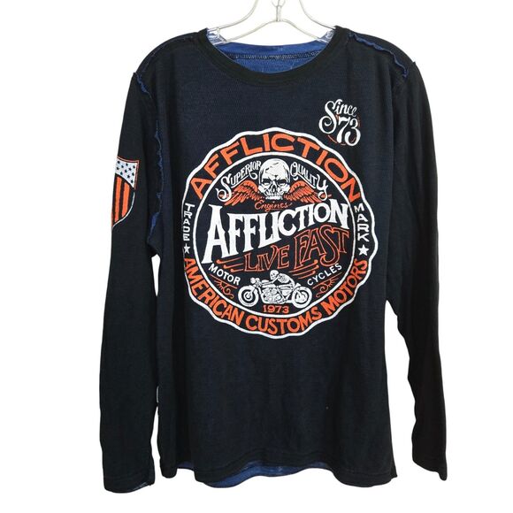 Affliction Vtg Y2K Mens XL Reversible L/S Thermal Waffle t Shirt Grunge skull - Picture 2 of 14